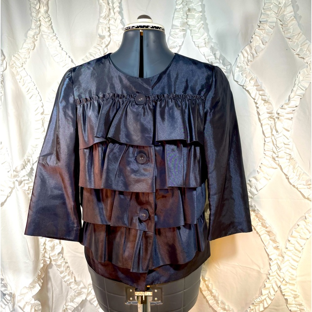 Navy 3/4 sleeve, ruffle jacket, Sz M